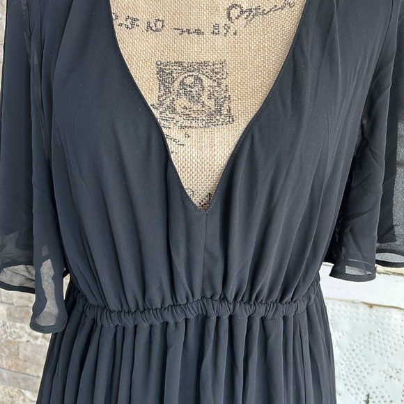Show Me Your Mumu black chiffon bridesmaid dress full skirt flare short sleeve - Picture 8 of 16
